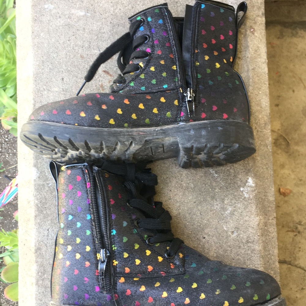 Girls Glitter Heart Fabric Boot Size 1 - Picture 5 of 10